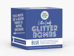 blue glitter bombs for cocktails, mocktails, weddings, gender reveal
