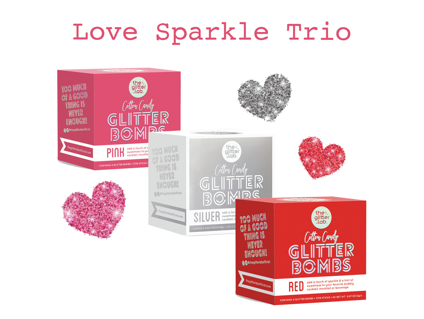 Love Sparkle Trio - Pink + Silver + Red Glitter Bombs