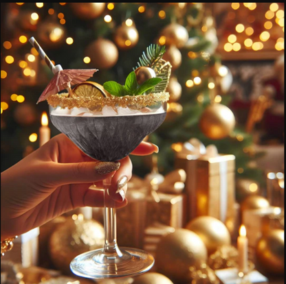 black glitter bomb cocktail for the holidays